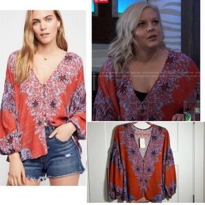 Free people birds of a feather button front boho blouse Large